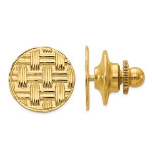 14K Yellow Gold Round Basketweave Lapel or Tie Pin, 13mm